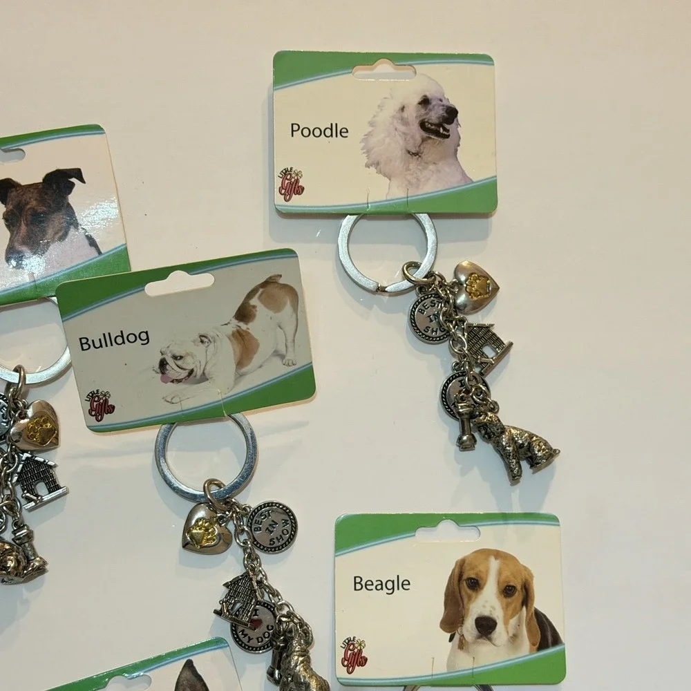 Cute! Dog Charm Pendant Silver Tone Keychains Pug Shepard Beagle Retriever Poodl